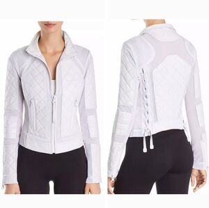 Blanc Noir Classic Leather Mesh Moto Quilted Jacket